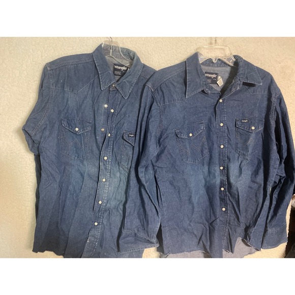 Wrangler Other - Lot of 2 Wrangler Mens Western Denim Pearl Snap Shirts Blue Regular Fit 17-34